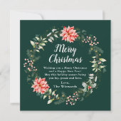Rode Poinsettia krans Vrolijk Kerstfeest Feestdagenkaart (Voorkant)