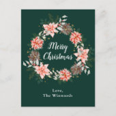 Rode Poinsettia krans Vrolijk Kerstfeest Feestdagenkaart (Voorkant)