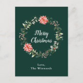 Rode Poinsettia krans Vrolijk Kerstfeest Feestdagenkaart (Voorkant)