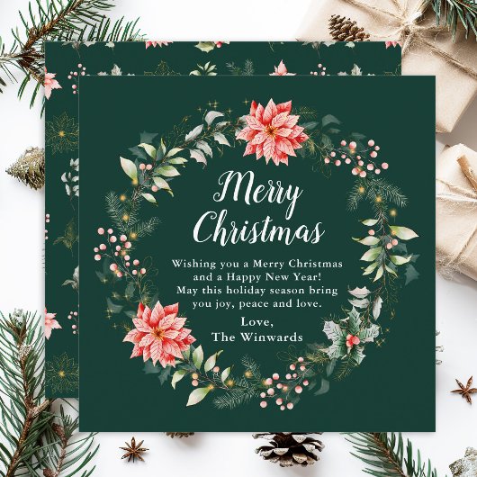 Rode Poinsettia krans Vrolijk Kerstfeest Feestdagenkaart