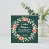 Rode Poinsettia krans Vrolijk Kerstfeest Feestdagenkaart (Staand voorkant)