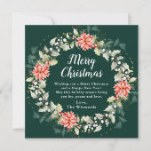 Rode Poinsettia krans Vrolijk Kerstfeest Feestdagenkaart (Voorkant)