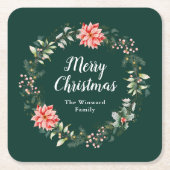 Rode Poinsettia krans Vrolijk Kerstfeest Kartonnen Onderzetters (Voorkant)