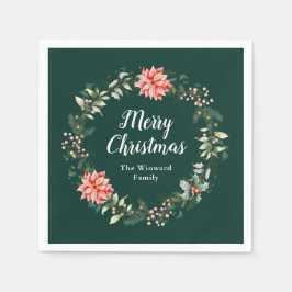 Rode Poinsettia krans Vrolijk Kerstfeest Servet