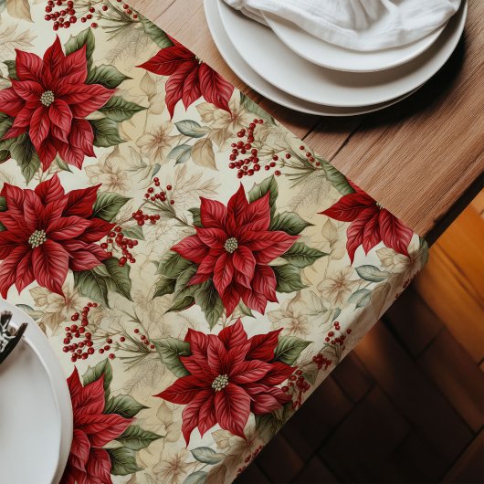 Rode Poinsettia Loper Waterverf Kerstaccent