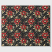 Rode Poinsettia Luxe Kerst Patroon Gift Cadeaupapier (Vlak)