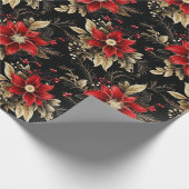 Rode Poinsettia Luxe Kerst Patroon Gift Cadeaupapier (Hoek)