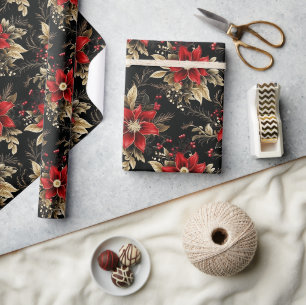 Rode Poinsettia Luxe Kerstpatroon Cadeau Cadeaupapier