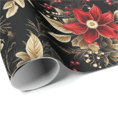Rode Poinsettia Luxe Kerstpatroon Cadeau Cadeaupapier (Rol Hoek)
