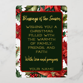 Rode Poinsettia met Aanpasbare Kerstboodschap Folie Feestdagenkaart