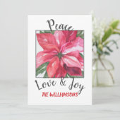 Rode Poinsettia met foto Feestdagenkaart (Staand voorkant)