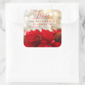 Rode Poinsettia met Golden Bokeh Kerstkeuken Vierkante Sticker (Tas)