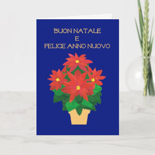 Rode Poinsettia op Blauwe Italiaanse Groet Feestdagen Kaart