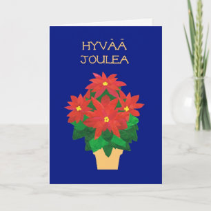 Rode Poinsettia op de Blauwe Finse Groet van de Feestdagen Kaart