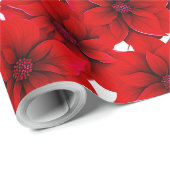 Rode Poinsettia Pastel Kerst Naadloos Cadeaupapier (Rol Hoek)