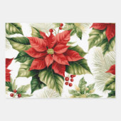 Rode Poinsettia Plaid Kerstwinter Vakantie Inpakpapier Vel (Voorkant)