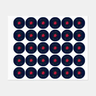 Rode Poinsettia Plant op glinsterende sterrenblauw Labels