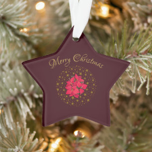 Rode Poinsettia Plant op glinsterende sterrenhemel Ornament