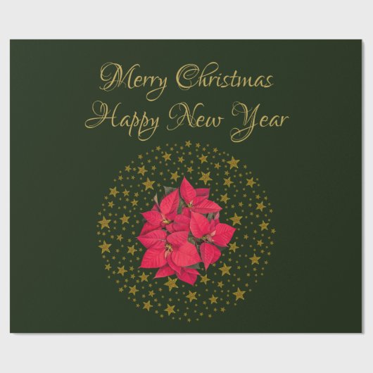 Rode Poinsettia Plant op glitter sterrengroene luc Cadeaupapier (Vlak)