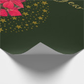 Rode Poinsettia Plant op glitter sterrengroene luc Cadeaupapier (Hoek)