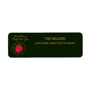 Rode Poinsettia Plant op glitter sterrengroene luc Etiket