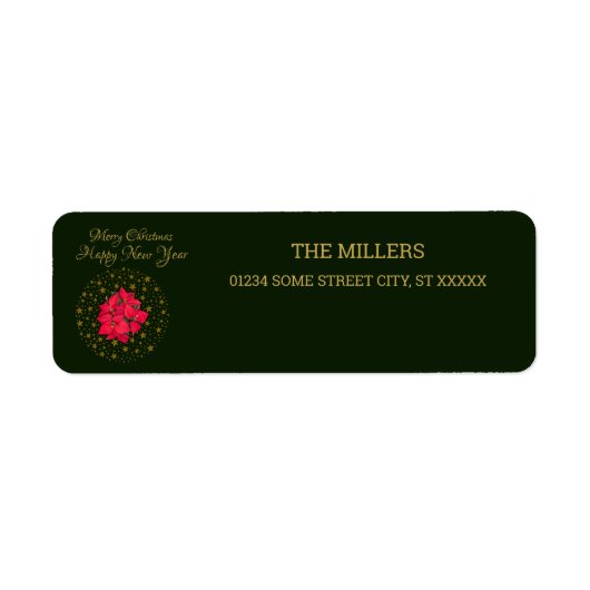 Rode Poinsettia Plant op glitter sterrengroene luc Etiket (Voorkant)