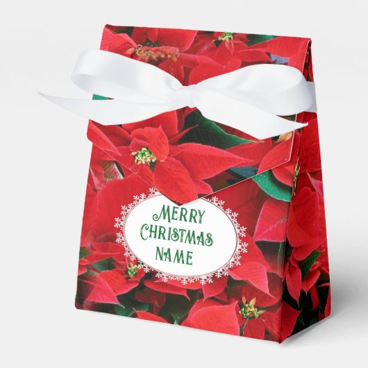 Rode Poinsettia Prettig Kerstfeest Bedankdoosjes (Voorkant Zijde)