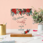 Rode Poinsettia Rand Trouw Welkom Acryl Bord (Huwelijk)