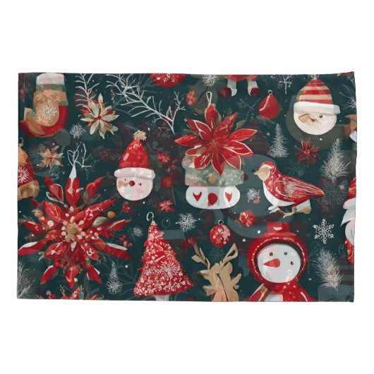 Rode Poinsettia, Sinterklaas, Vogel, Bauble, Sneeu Kussensloop (Achterkant-Links)