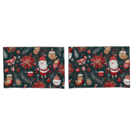 Rode Poinsettia, Sinterklaas, Vogel, Bauble, Sneeu Kussensloop