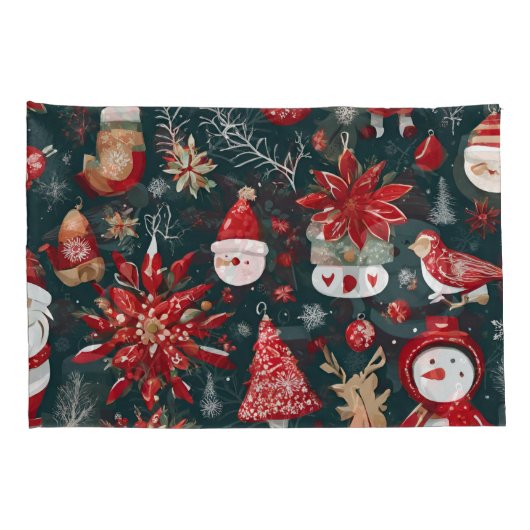 Rode Poinsettia, Sinterklaas, Vogel, Bauble, Sneeu Kussensloop (Achterkant-Rechts)