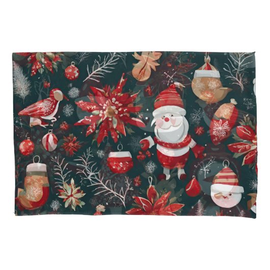 Rode Poinsettia, Sinterklaas, Vogel, Bauble, Sneeu Kussensloop (Voorkant-Links)