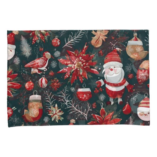 Rode Poinsettia, Sinterklaas, Vogel, Bauble, Sneeu Kussensloop (Voorkant-Rechts)