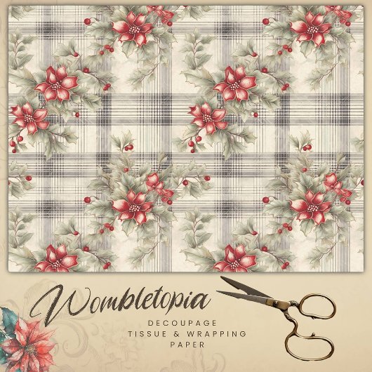 rode poinsettia tartan, decoupage tissuepapier
