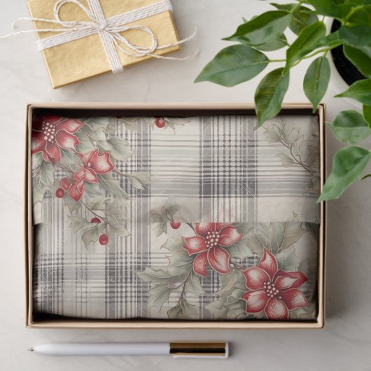  rode poinsettia tartan, decoupage tissuepapier (Geschenk)