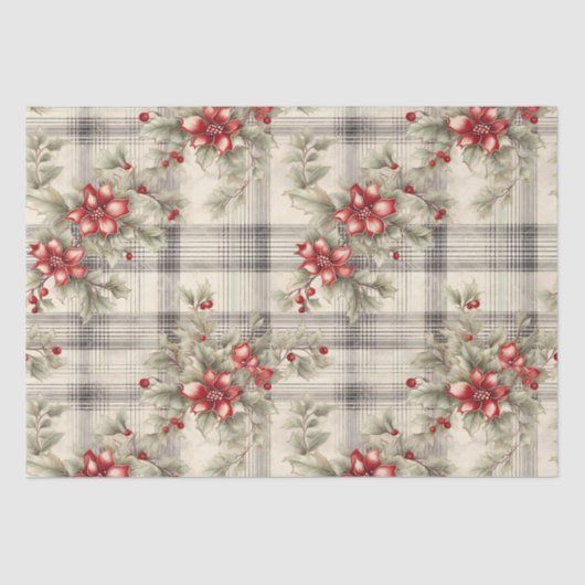  rode poinsettia tartan, decoupage tissuepapier (Voorkant)