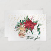  Rode Poinsettia Teacups konijn kerst Bedankkaart (Voorkant / Achterkant)