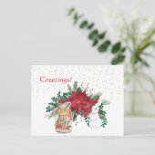  Rode Poinsettia Teacups konijn kerst Briefkaart (Staand voorkant)