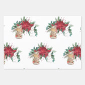  Rode Poinsettia Teacups konijn kerst Inpakpapier Vel (Voorkant)