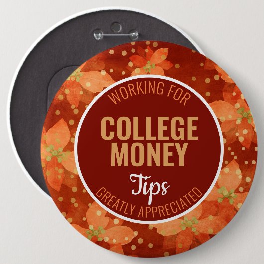 Rode Poinsettia | Tips gewaardeerd | Studiegeld Ronde Button 6,0 Cm (Voorkant /achterkant)