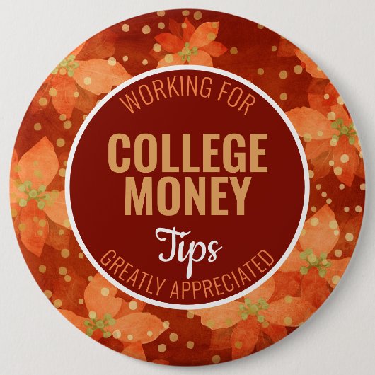 Rode Poinsettia | Tips gewaardeerd | Studiegeld Ronde Button 6,0 Cm (Voorkant)