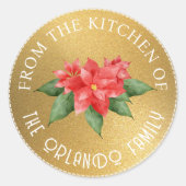 Rode poinsettia uit de keuken Gouden kerst Ronde Sticker (Voorkant)