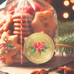 Rode poinsettia uit de keuken Gouden kerst Ronde Sticker