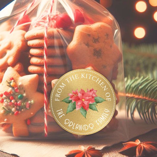 Rode poinsettia uit de keuken Gouden kerst Ronde Sticker