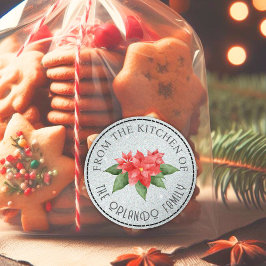 Rode poinsettia uit de keuken kerstglitter ronde sticker