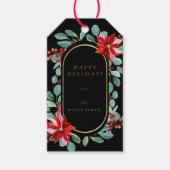 Rode Poinsettia Vakantie Bloemen Monogram Cadeau L Cadeaulabel (Voorkant)