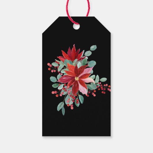 Rode Poinsettia Vakantie Bloemen Monogram Cadeau L Cadeaulabel (Achterkant)
