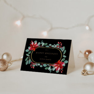 Rode Poinsettia Vakantie Bloemen Monogram Gevouwen Kaart