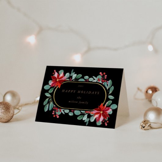 Rode Poinsettia Vakantie Bloemen Monogram Gevouwen Kaart