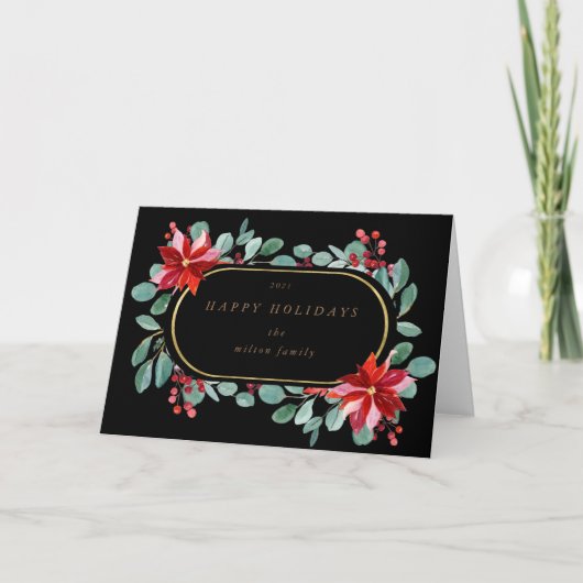 Rode Poinsettia Vakantie Bloemen Monogram Gevouwen Kaart (Voorkant)